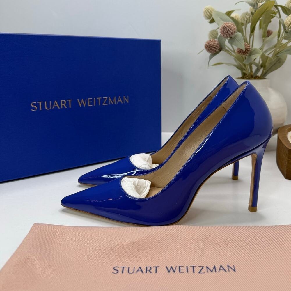 Stuart Weitzman Stuart 100 Patent Leather Pump Vibrant Blue Women 5.5B Tried On